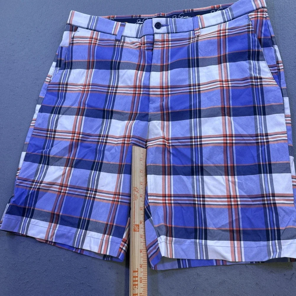 Jack Nicklaus Shorts Mens 38 Blue ORG Plaid Bermuda Lightweight Golf Hiking